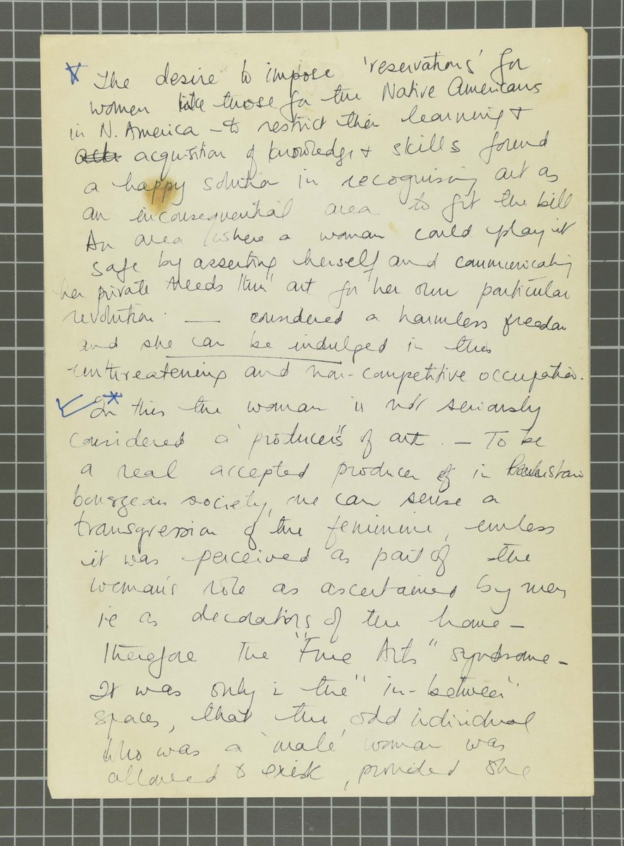 On #InternationalWomensDay, we're featuring this two-page manuscript from the Salima Hashmi Archive on women's role in art. In it she writes, “Women have always been involved in the production of art, but a male dominated culture does not admire it. Why?” #CollectionHighlight