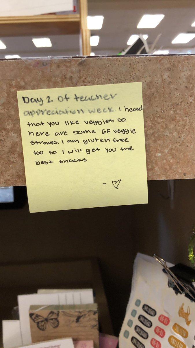 WestHSLibrary's tweet photo. Thoughtful note and a bag of veggie straws were waiting in my mailbox!! This is the best week ever! #teacherappreciationweek https://t.co/adu92KxJy0