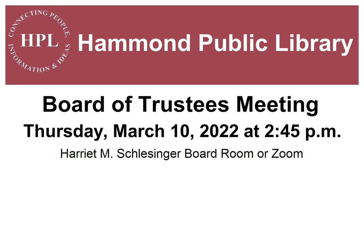 Special Board of Trustees Meeting 
Thursday, March 10, 2022
Zoom Link: us02web.zoom.us/j/83593751935