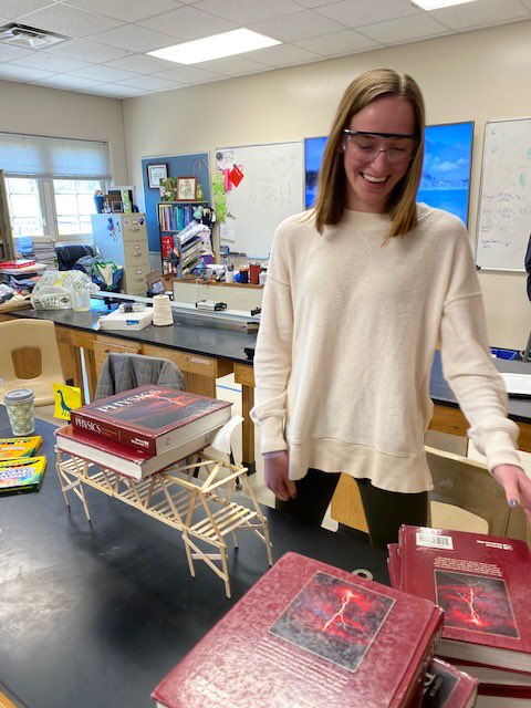 WCDS_Science's tweet photo. After 2 weeks of learning about bridges, students in Mrs.Marsh’s class tested the strength of bridges they built. The winning bridge held 59.5 pounds of weight and only weighed 0.17 pounds. Wow! #WCDSScience #WCDSUpperSchool #WCDSAcademicExcellence https://t.co/rOKAFslbfK