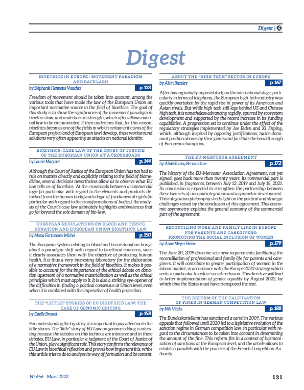 Le n° du mois de mars de la <a href="/RUE_Dalloz/">Revue de l'Union européenne</a> consacre un dossier sur le biodroit de l'#UE. Au programme également : focus sur le secteur de la #hightech en Europe; inclusion sociale des femmes par le biais de mesures permettant de concilier vie pro et vie familiale... Bonne lecture !