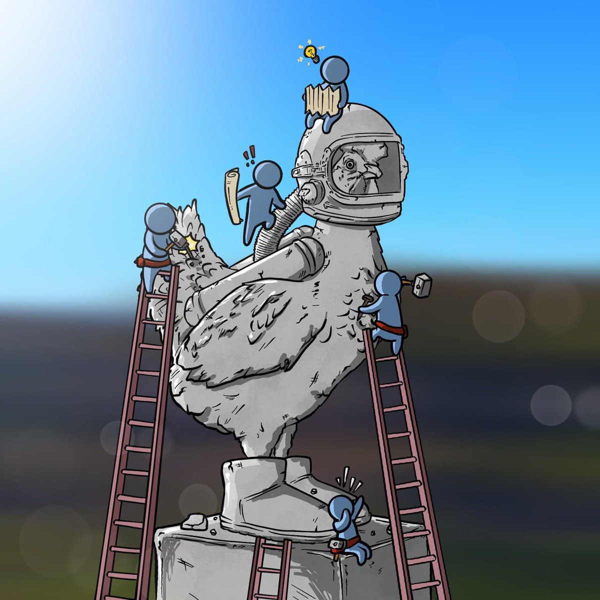OneMask_NFT's tweet photo. Blues, we're creating our Worship Gallery and obviously @chikn_nft is one of the biggest coqs out there. 
It deserves a cool spot to send prayers from.

We're still wondering what truly happens inside the Farmland's Chikn stable. 
We're betting, it's a black market coq fights. https://t.co/gXA98Mp9Yp