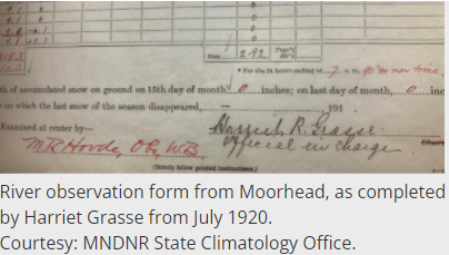 One of the first women to be in charge of a Weather Bureau station in the region was Harriet Grasse in 1912 in Moorhead, MN.  The Minnesota DNR State Climatology Office shared her pioneering story: https://t.co/0oxdwYba25  #mnwx #womenshistorymonth https://t.co/8gLyvFBFDT
