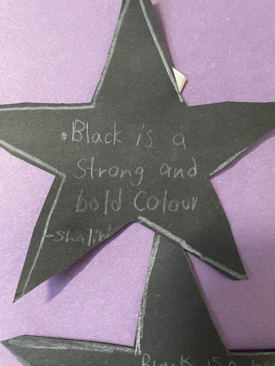 Our learning & understanding of #BlackMentalHealthWeek continues. Ss listened to the story, Black is a Rainbow Color by @AngelaJoyBlog & wrote why black is a beautiful colour.
S: Black is a beautiful colour because it gives shade on a hot sunny day.
@CurlingTDSB @LC3_TDSB @tdsb