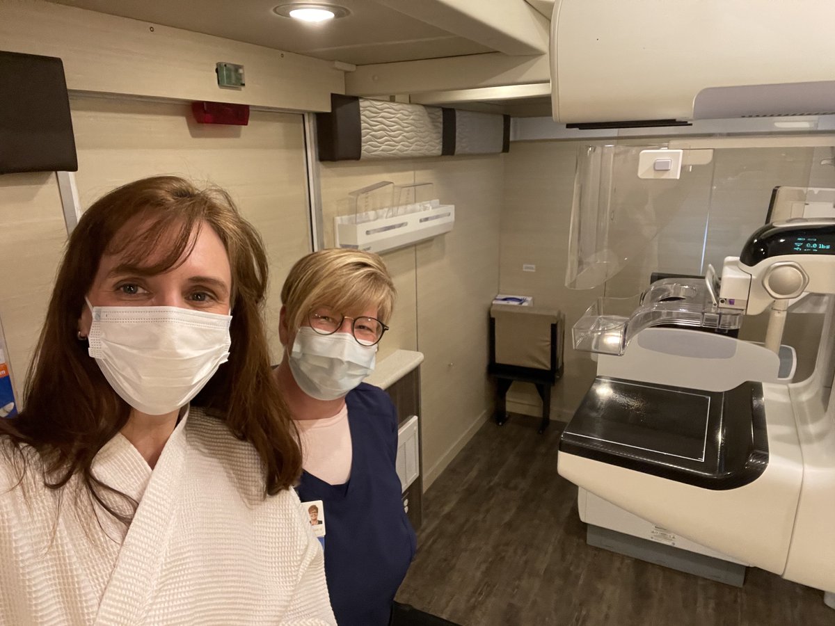 StVincentIN's tweet photo. OB-GYN Dr. Lora Alvey Perry pops by the Mobile Mammography Coach for a quick and easy exam before starting her day. Visit the Mobile Mammography Coach at Northside Crossings in Evansville to celebrate #InternationalWomensDay today until 3 p.m. No appointment necessary! https://t.co/jtfn4jk1ZP