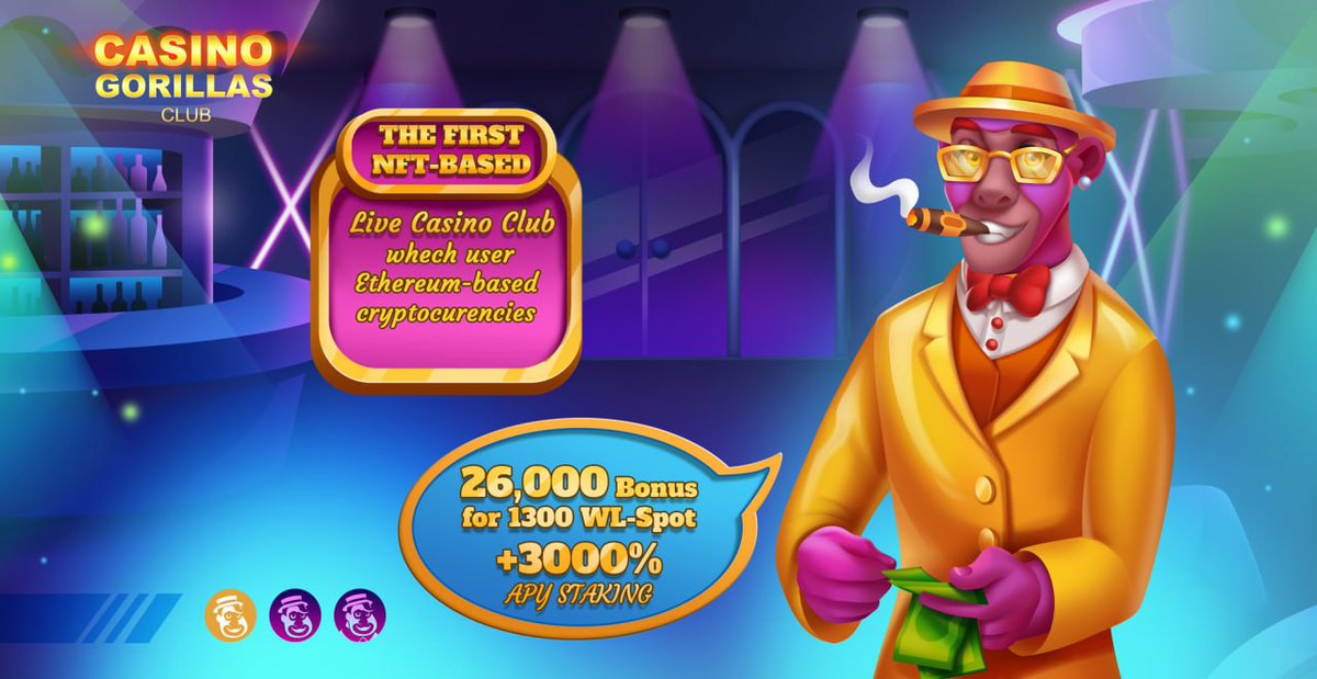CasinoGorillas's tweet photo. To enter whitelist:
1. Follow @CasinoGorillas &amp; @HighLordTheGame 
2. RT + Like 💟
3. Tag 3 Buds🚀
4. Join discord: https://t.co/uoEAAik6bj

#NFTGiveaway #NFTs #NFT #NFTCommunity #CasinoGorillasClub https://t.co/lxvQofyfQd