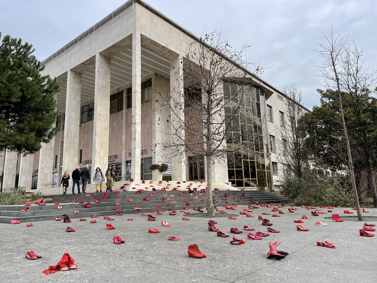 Happy Women’s Day from #Tirana, where dozens of #RedShoes have been  installed near Skanderbeg Square in remembrance of the victims of gender-based violence 🇦🇱