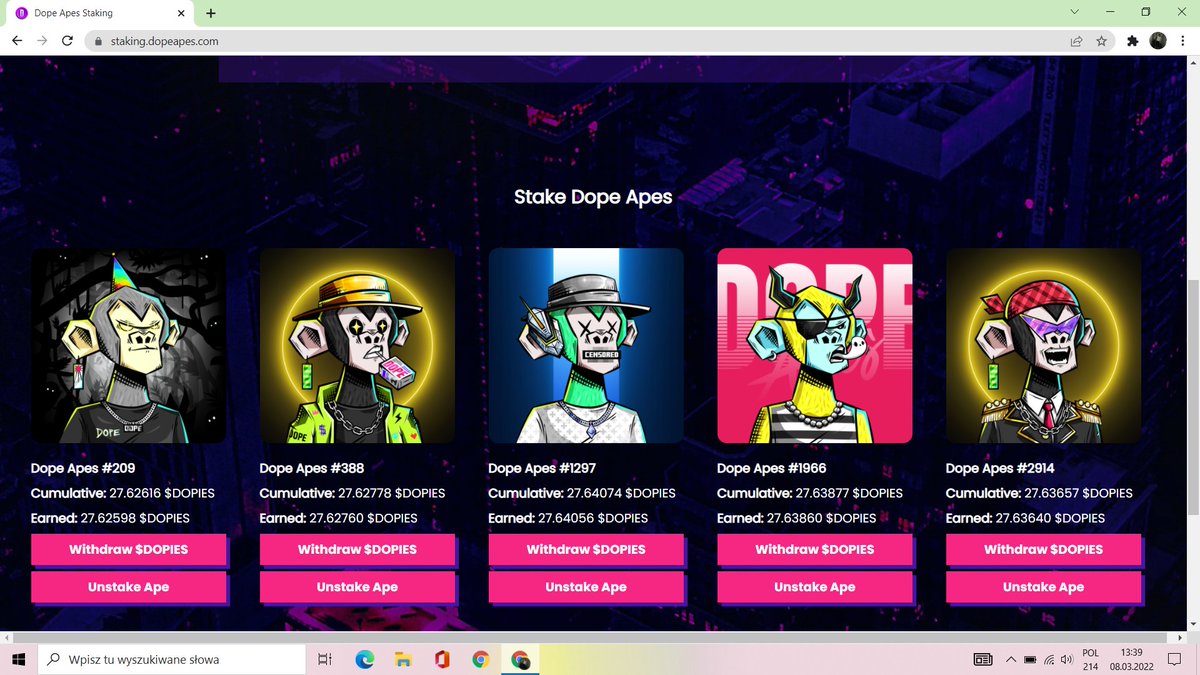 jacob_parcel's tweet photo. Look at that, Finally we got staking! Man theres so much to tell, Thats my first project ever and when i saw @DopeApes i was like, IM IN!! Love the artwork its soo perfect, and love the commmunity.  PPL there are amazing very helpfull, and they're my family! #DopeStaking https://t.co/NmdEzUQjEQ