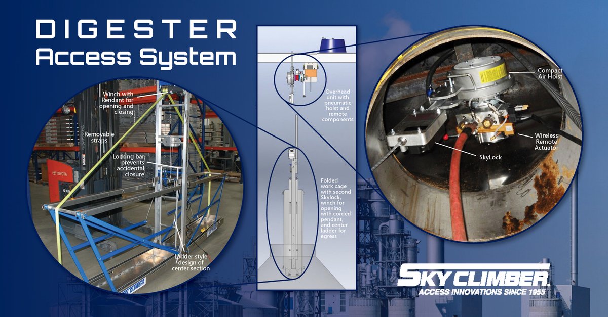 SkyClimberLLC's tweet photo. We develop special access solutions for industries with unique access needs. Our digester, pulp and paper solutions are great examples of #SkyClimber innovations that bring safety to work at height situations. 
#skyclimber 
https://t.co/iS8fLzS0kt https://t.co/RnZDEHz4KC