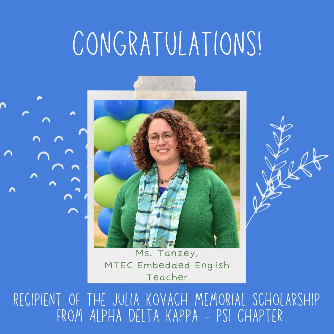 wvmtec's tweet photo. π CONGRATULATIONS to MTEC's very own Embedded English instructor, Emily Tanzey, for being named this year's recipient of the AΞK- Psi Chapter Julia Kovach Memorial Scholarship! π #Lifelonglearning #ThisIsCTE #GoToMTEC #AlphaDeltaKappa #TeachersAsScholars https://t.co/26HW52Kct2