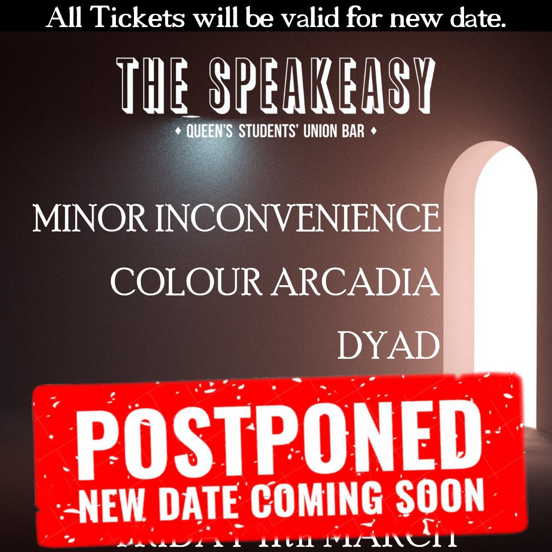 Unfortunately our gig this Friday with <a href="/ColourArcadia/">Colour Arcadia</a> and <a href="/dyadband/">DYAD</a> has been postponed due to some cases of covid. We are organising a new date and will let you know as soon as we have one.