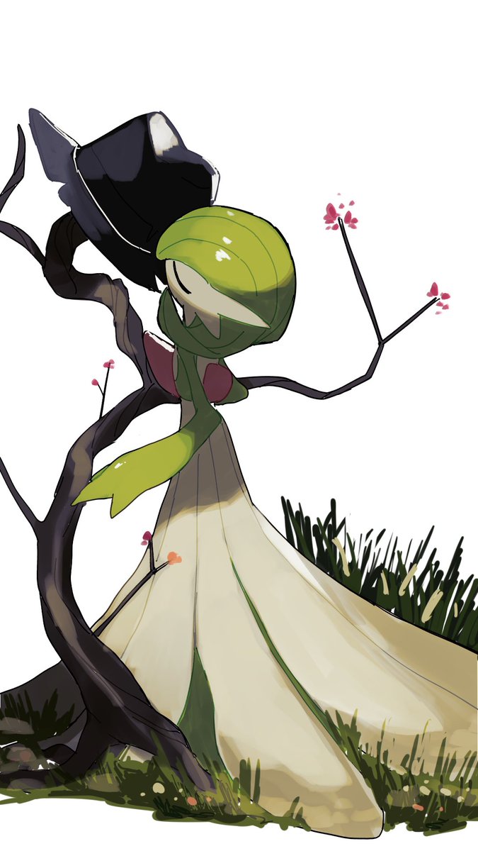 gardevoir pokemon (creature) grass closed eyes green hair colored skin white background white skin  illustration images