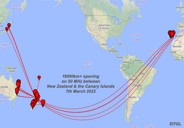 ei7gl's tweet photo. 18,000km+ opening on the 50 MHz band from New Zealand to the Canary Islands - 7th March 2022... https://t.co/8Fd6i2NAiO #50MHz https://t.co/4R5UMNvxKb