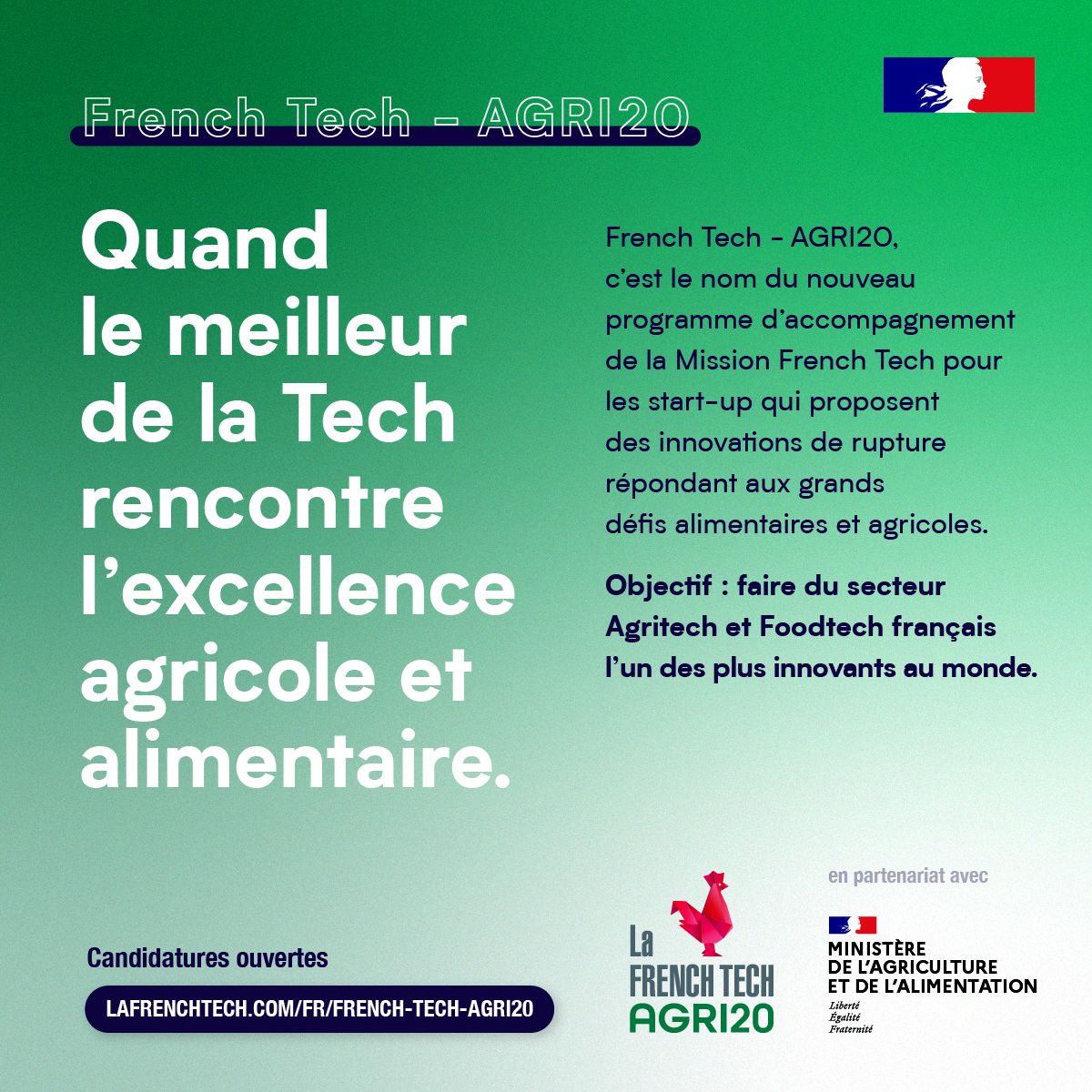FrenchTechLille's tweet photo. [📢FRENCH TECH AGRI20]
Nouveau programme pour la mission French Tech🔥

🚀Lancement du  #FrenchTechAgri20 nouveau programme d'accompagnement destiné à faire émerger des champions technologiques proposant des innovations de rupture répondant aux défis alimentaires et agricoles🌱🌍 https://t.co/EdEmVnExHs