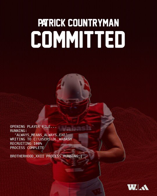 PatrickCountry2's tweet photo. I am excited to announce my commitment to further my academic and athletic career at Wabash College! Thank you to all teammates, coaches, and family members who believed in me! Go Little Giants! #WAF @WabashFB @CoachJRiordan @CoachRidings @BCHSAthletics @BCHSTrojansFB https://t.co/R575YgSPPa