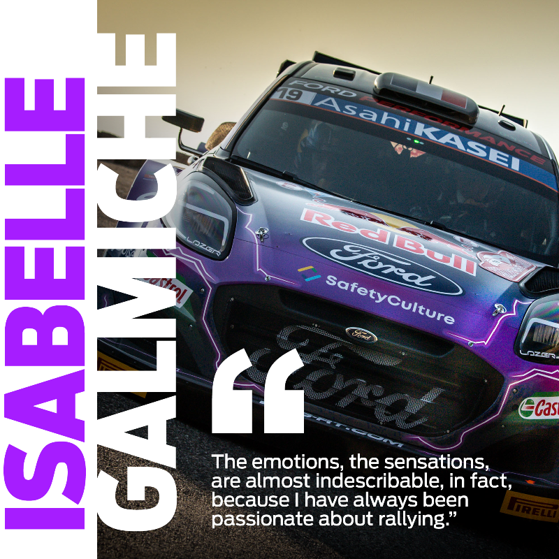 FordNewsEurope's tweet photo. Isabelle Galmiche became the first female co-driver to reach the top step of @OfficialWRC podium since 1997.
 
For #InternationalWomensDay, Isabelle shares her thoughts on winning #RallyeMonteCarlo in the @MSportLTD #Ford #PumaRally1 and what it takes to rally. 🏁