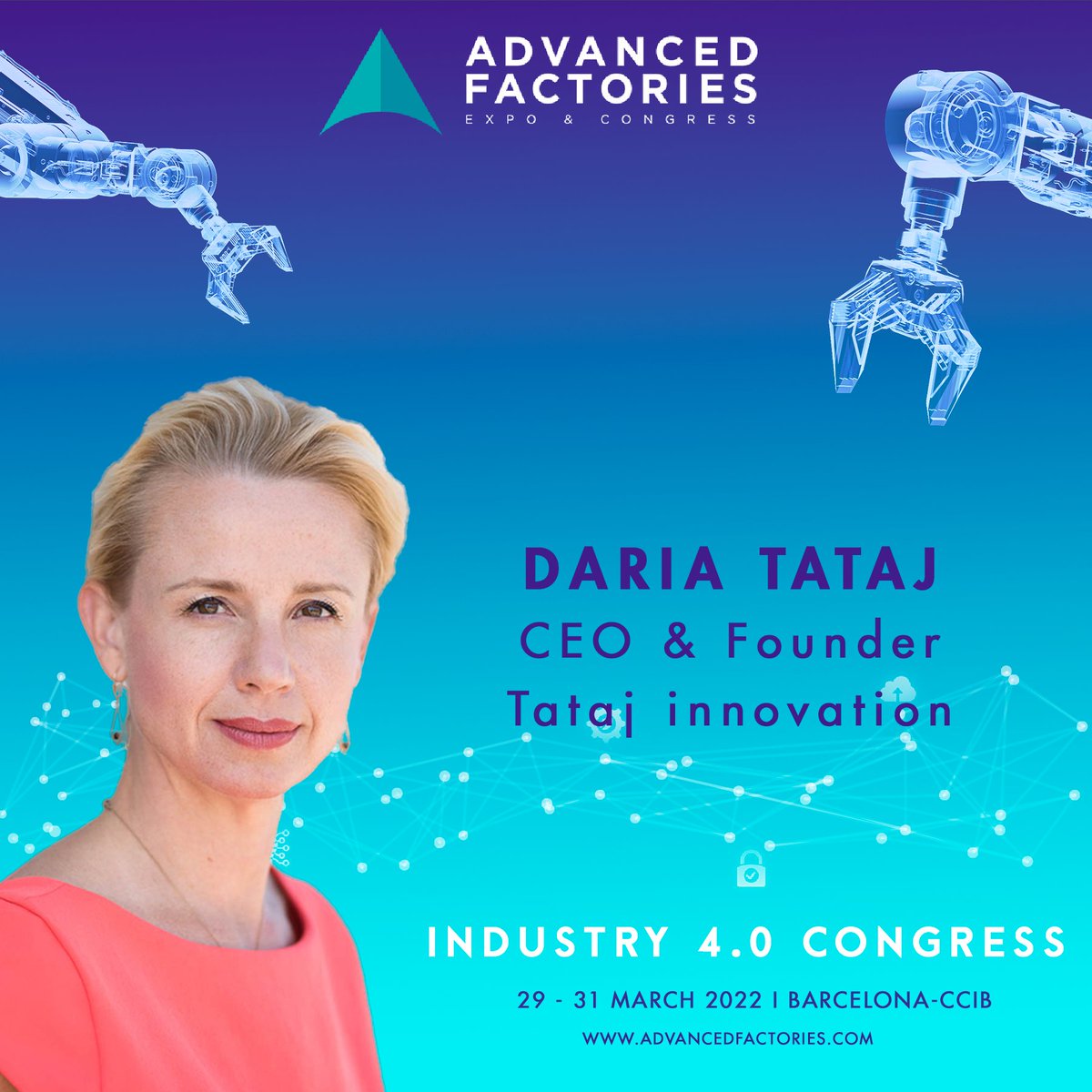 <a href="/DariaTataj/">Dr. Daria Golebiowska-Tataj</a>, Founder and CEO of <a href="/TatajInnovation/">Tataj Innovation</a> will be part of the #Industry40 #Congress of #AF2022 to share some tips about #innovation and sucess
➡️ Agenda: my.mtr.cool/jfzomlxidn
➡️ Register my.mtr.cool/yiobzowfwk