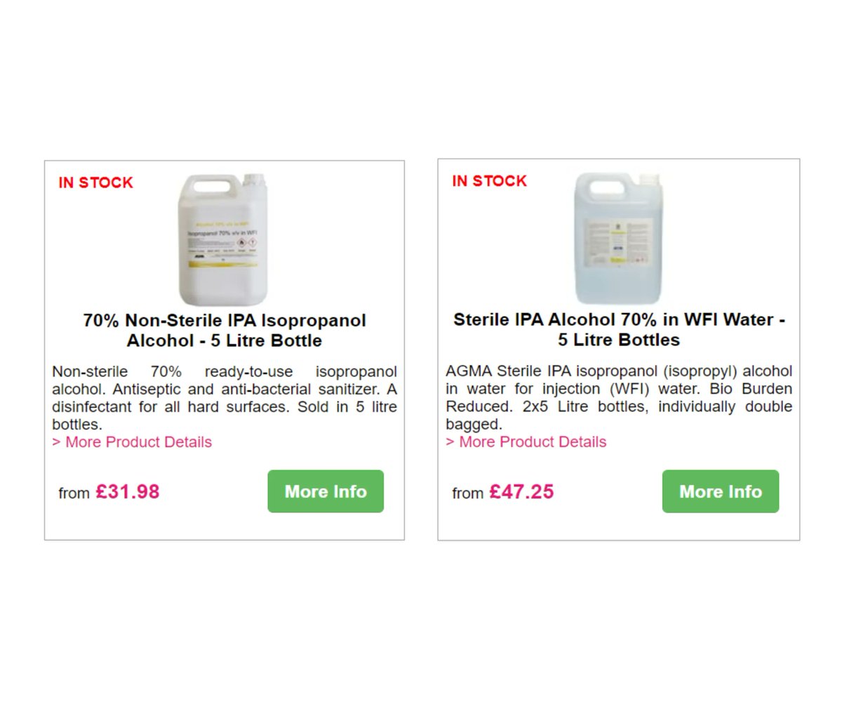 Cleanroomsupply's tweet photo. Both these Sterile and Non-Sterile 70% IPA Alcohol Disinfectants have been reduced in price this week – check out these products on our website! https://t.co/Gj286nqIPz #PriceDrop#PriceReductions #ReducedPrices #PriceDown #CleanroomSuppliesltd https://t.co/uvY5Z5XCD6
