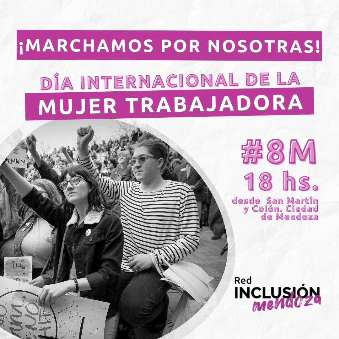 Inclusionmza1's tweet photo. El Día internacional de la Mujer Trabajadora es un hito de luchas constantes por los derechos de las Mujeres y Disidencias.

Este #8M te invitamos a marchar con nosotras✊🏻💜

📍Av. San Martín y Colon

🕟18hs

Marchamos por que es urgente, marchamos por nosotras.✊🏻💚 https://t.co/TjCOvrWnyj