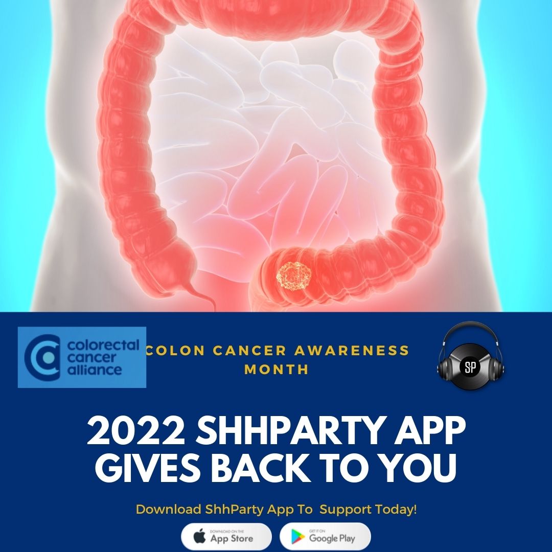 ShhPartyApp's tweet photo. 2022 ShhParty App Gives Back To You: March is Colon Cancer Awareness Month. Tune in each night as we celebrate. Proceeds will be donated to @colorectalcanceralliance! #Download #BuyTickets #GiveTips #FUNdraisingMoney on #ShhPartyApp https://t.co/VlT2TwWSqs