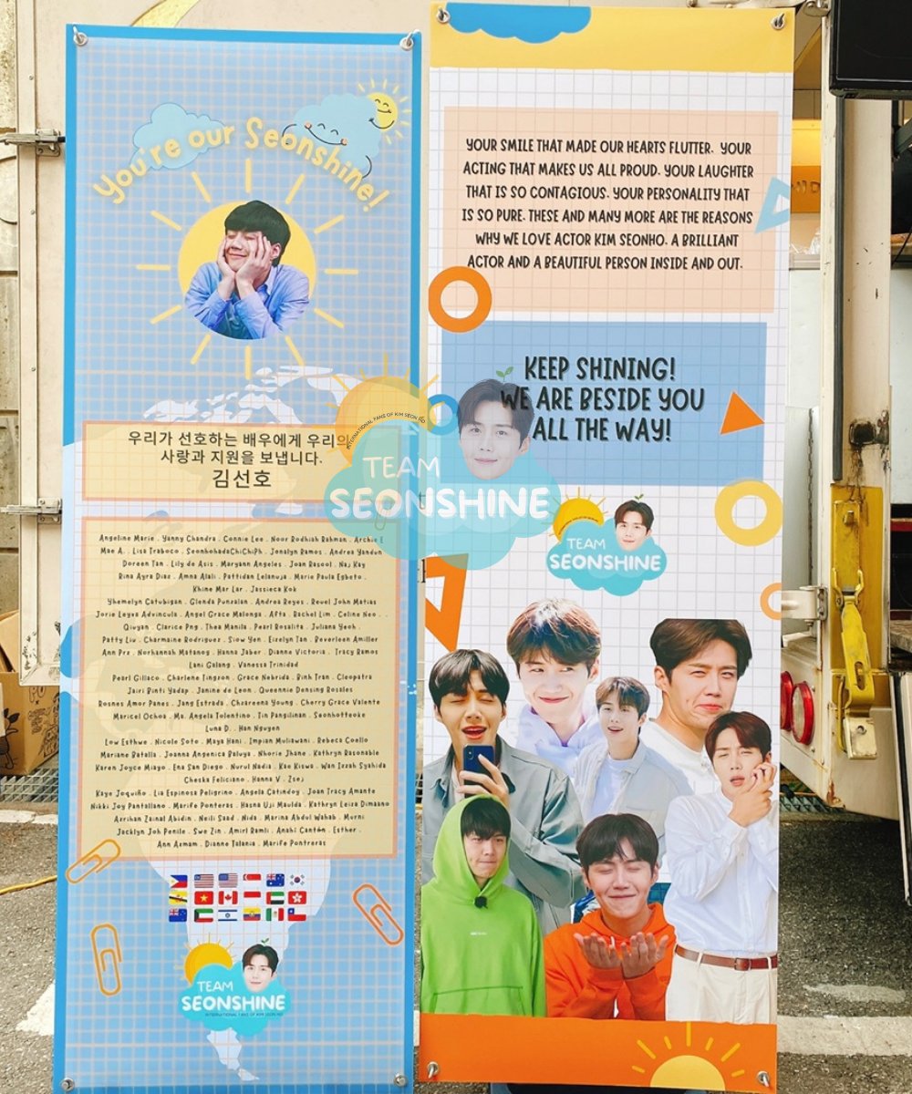 teamseonshine's tweet photo. Sajangnim said that as soon as he opened the truck Kim Seonho came to the truck with a very bright smile and immediately took photos in front of the banners. 🤩 https://t.co/OnO3ArAyBo