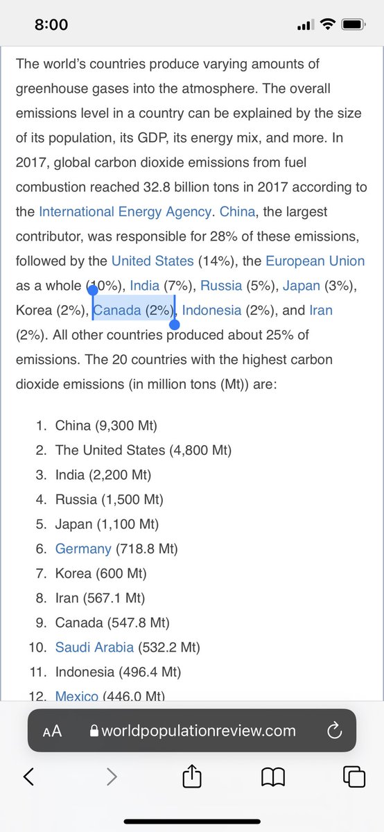 exp0seth3m's tweet photo. To everyone saying “we need to cut our green house gas emissions to save the world!!!”: even if Canada completely eliminated their whopping 2% contribution, it would do NOTHING in the grand scheme of things.

#ClimateEmergencyIsAHoax https://t.co/UvHgCYwAXg