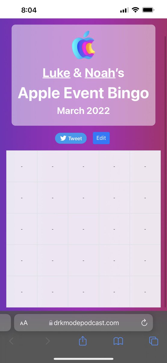 LukeMiani's tweet photo. With the #AppleEvent just hours away, be sure to start filling out your #AppleEventBingo boards! https://t.co/SxRYMlcas2 https://t.co/28m6AvWEEZ
