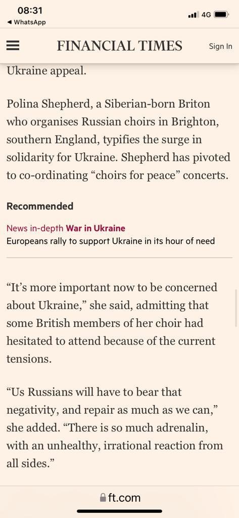 My words in the Financial Times <a href="/FT/">Financial Times</a> #Russia #RussianUkrainianWar #choir #peace