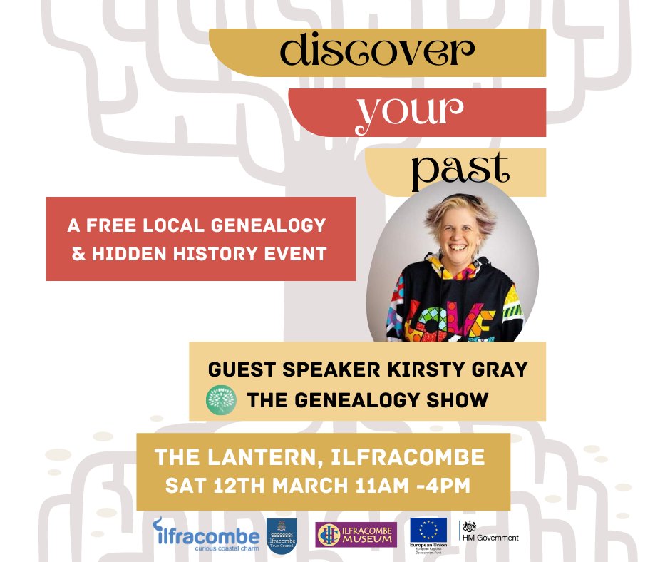 Ilfracombe is a treasure chest for anyone with an interest in genealogy and ancestry research.

To promote this, a FREE event entitled "Discover Your Past" will be held this Saturday 12th March 11 to 4 at The Lantern, High Street, Ilfracombe.

#thegenealogyshow #visitilfracombe