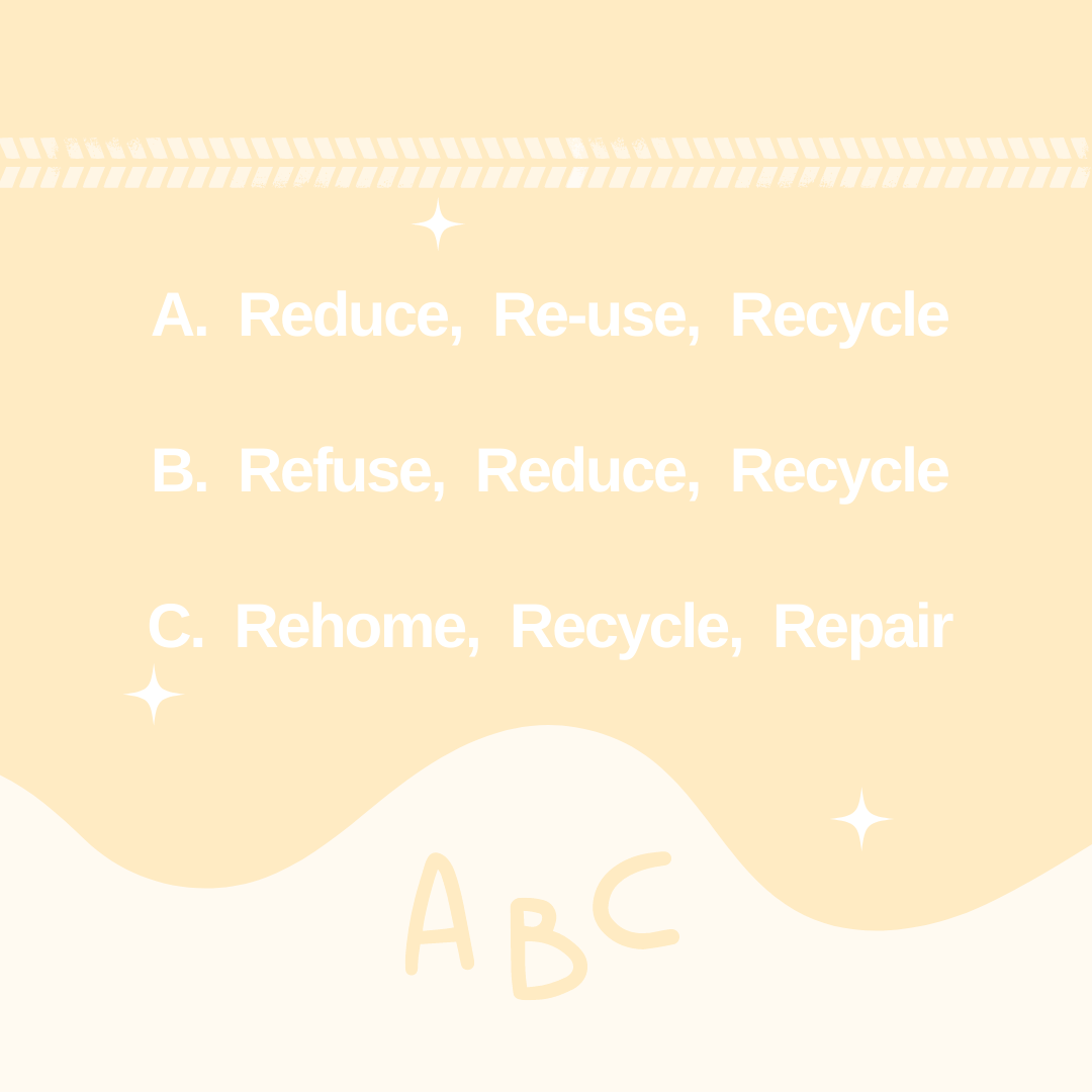 Infini_bands's tweet photo. It's Tuesday, time for some trivia!!

What are the 3 R's of waste management??? ♻️ 

A, B, or C?
Let us know below ⌚️⌚️
#infinibands #recycled #watchstraps #sustainablefashion https://t.co/XCU3WJyhDL