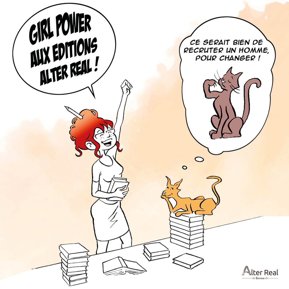 [Femmes, je vous aime]
Eh bien oui, on les aime, les femmes, chez Alter Real. ❤️ ☺️  Elles sont sur tous les fronts, et sont souvent les héroïnes de nos romans. Et puis, dans l’équipe, on est l’illustration même du #GirlPower ! 🤩😍🤟