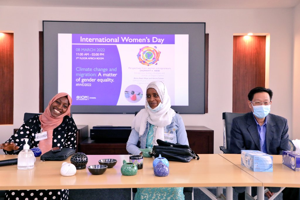 IOMEthiopia's tweet photo. Today and every day, we celebrate #women supporting their families and communities.

Team IOM Ethiopia appreciated hearing the experiences of women entrepreneurs Alima and Amina about the success of their environmentally sustainable enterprises in Oromia. 
#EUTrustFund
#IWD2022 https://t.co/b58Lw76NcE