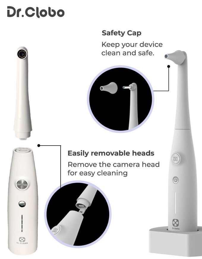drclobo's tweet photo. The Dr.CLOBO camera head is removable for easy cleaning. Plus, the camera heads are interchangeable for whatever your needs may be.
The safety cap keeps the otoscope camera safe and clean, and the batteries provide a long usage time.

#drclobo #drclobodevice https://t.co/LhZjbp3fA7