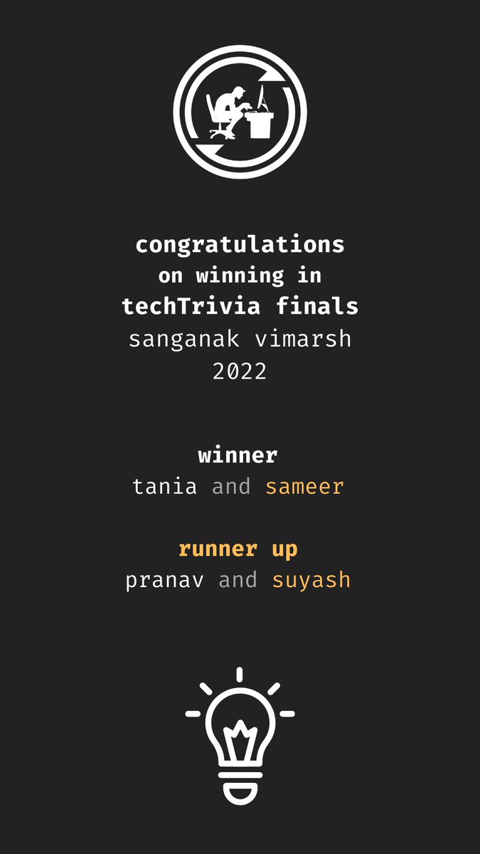 techathonarsd's tweet photo. Congratulations to the winners of #techTrivia at Sanganak Vimarsh 2022! https://t.co/OnP2UQutpV