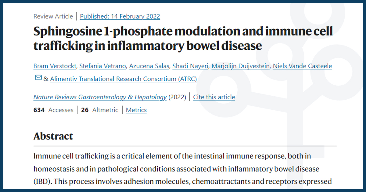 alimentiv's tweet image. Special thanks to @bverstockt &amp;amp; colleagues for collaborating with the #Alimentiv Translational Research Consortium to highlight immune cell trafficking in #IBD &amp;amp; #S1P modulator development. Read the article in @NatRevGastroHep: go.nature.com/33p80Fu #Crohns #Colitis