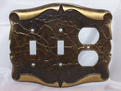 Scrolled Parchment Metal Double Switch, Single Outlet Plate. In Stock, ships from Ohio, but it now at: buff.ly/3H13j2j  #seventies #70sdecor #60sdecor #60sswitchplates #switchplates