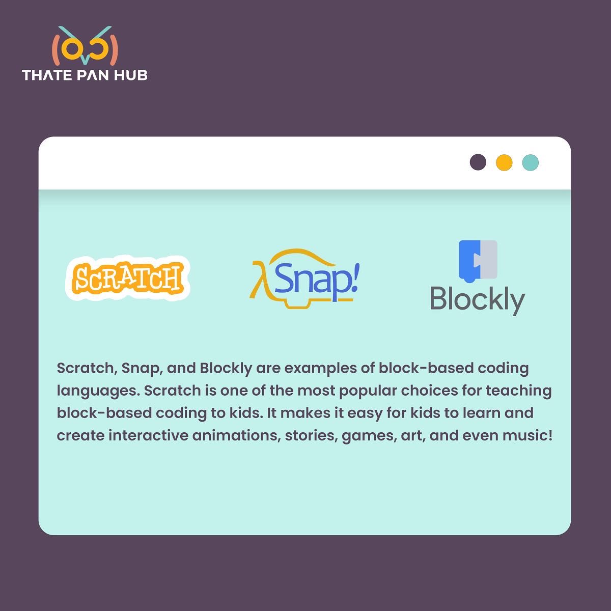 thatepanhub's tweet image. Thate Pan Hub uses block-based programming through @codeorg in our free computer science classes because it’s a visual programming language that children can easily understand. But what exactly is it?
Read below in the images to find out!
#BlockBasedProgramming #ThatePanHub