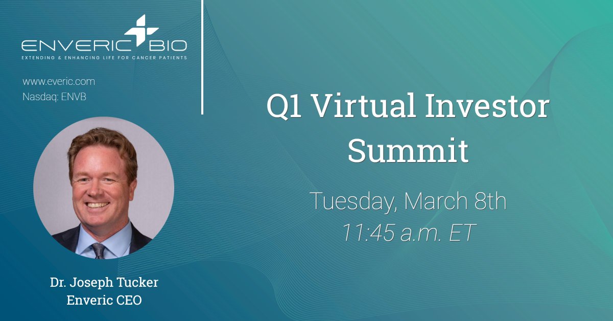 Enveric_Bio's tweet photo. Today at 11:45am ET, our CEO, Dr. Joseph Tucker will participate in the Q1 Virtual Investor Summit. Register here to attend: https://t.co/O0CdVOQjaf $ENVB https://t.co/rIOa5MYooW