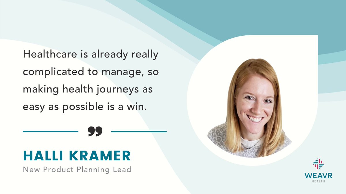 WeavrHealth's tweet photo. Weavr's work can play an important role in combating health disparities and narrowing gaps in access. With her background in public health, Halli Kramer was inspired to join Weavr because of our mission to improve healthcare for all. 
https://t.co/drOkQvFqp1
#InsideWeavr https://t.co/XQyyu9n7Sg