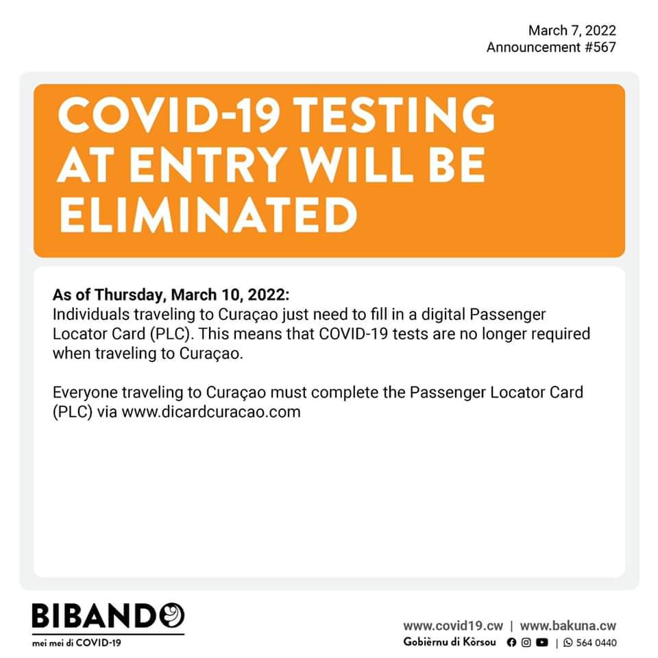 Great news! Testing for entry to Curaçao has been eliminated. We're looking forward to seeing everyone again. #gettingbacktonormal