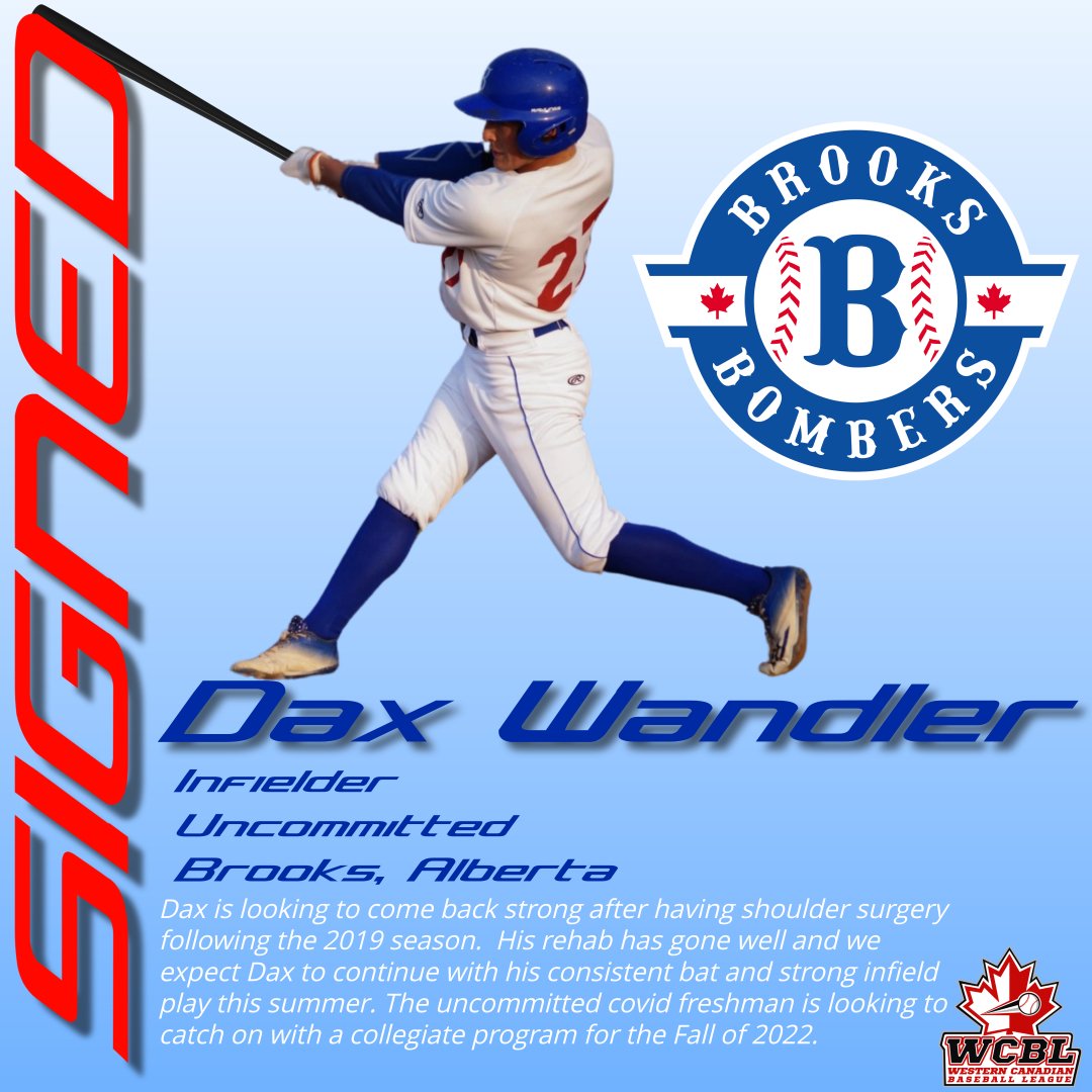 The Bombers are happy to welcome back to the fleet, Brooks own Dax Wandler for the 2022 season! Dax is comin back from shoulder surgey following the 2019 season. Welcome back Dax! <a href="/DaxWandler/">Dax Wandler</a>
<a href="/wcbleague/">The WCBL</a> <a href="/ABDugoutStories/">ABDugoutStories</a> <a href="/CityofBrooks/">City of Brooks</a> <a href="/CountyofNewell/">County of Newell</a> <a href="/Brooks_Region/">Brooks Newell Region</a> <a href="/BrooksBulletin/">Brooks Bulletin</a>