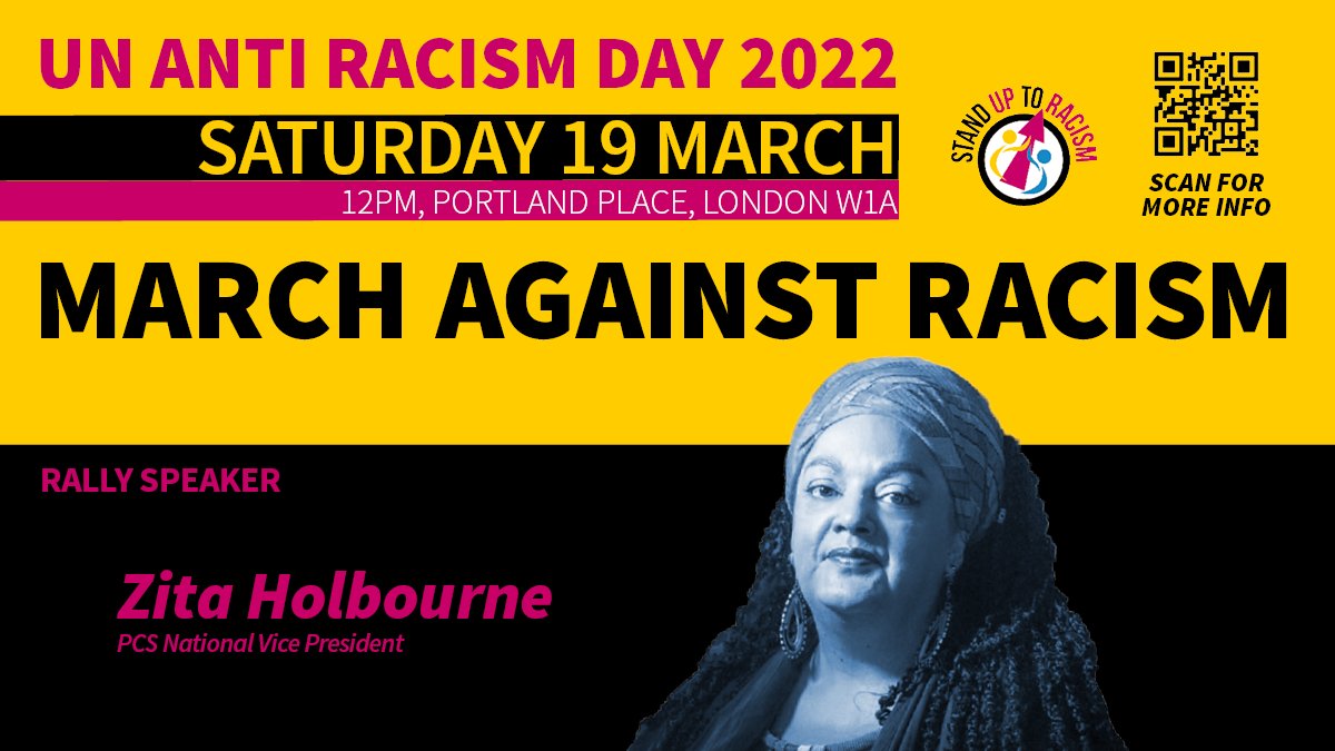 Stand Up To Racism (@antiracismday) on Twitter photo This #InternationalWomensDay2022, we celebrate Zita Holbourne, pioneer of trade union activism. She is the co-founder and national chair of BARAC UK, an author, artist, & curator.
We're delighted to have her speak at the #MarchAgainstRacism as part of #UNAntiRacismDay2022! ✊ This #InternationalWomensDay2022, we celebrate Zita Holbourne, pioneer of trade union activism. She is the co-founder and national chair of BARAC UK, an author, artist, & curator.
We're delighted to have her speak at the #MarchAgainstRacism as part of #UNAntiRacismDay2022! ✊