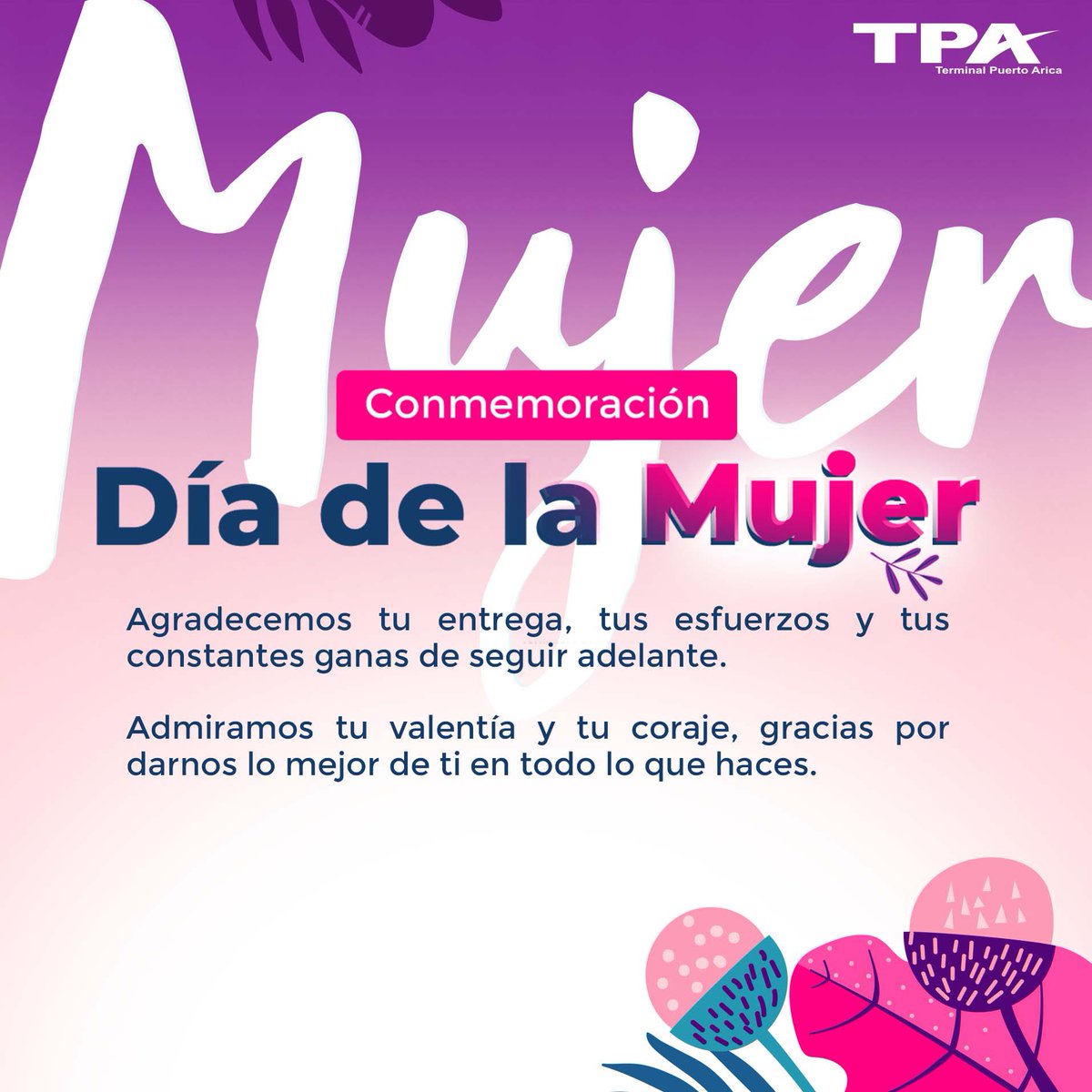 _TPA_ARICA's tweet photo. 📌📌Marzo llegó y llegó para saludar y conmemorar a las mujeres que componen nuestro 🌎.
Gracias por siempre contribuir, por siempre dar lo mejor de sí, en cada cosa que hacen. 
El Puerto de Arica las saluda afectuosamente @puertoarica @ultraport_ https://t.co/QyIYTex4NW