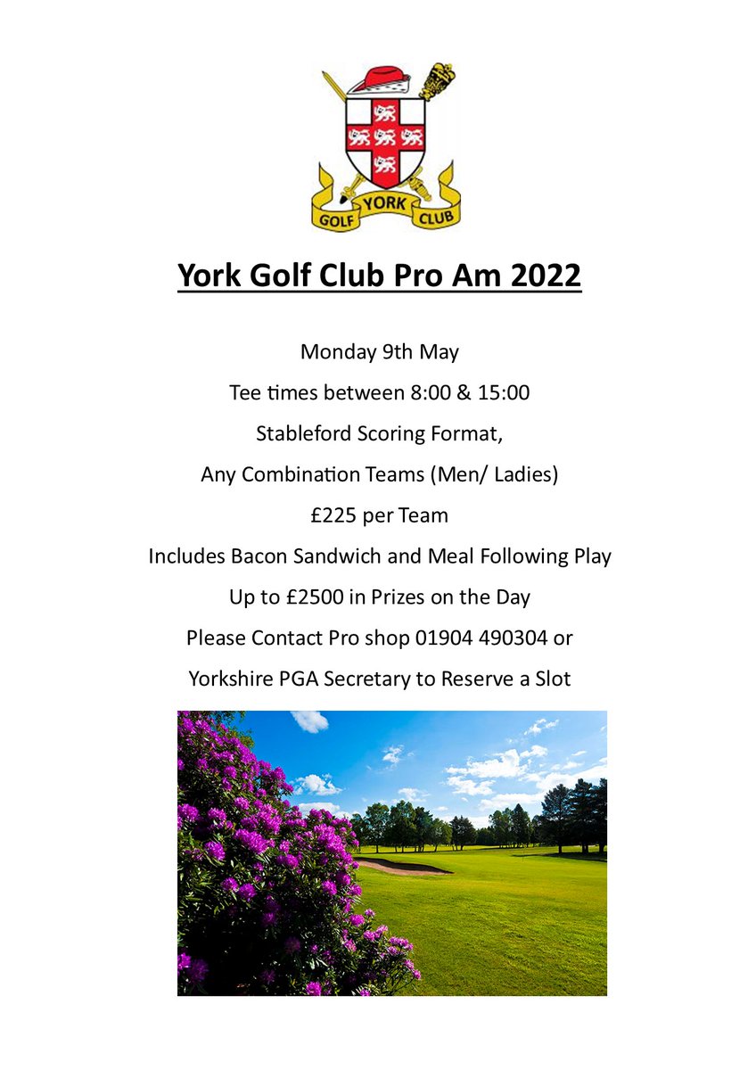 Our Annual Yorkshire PGA ProAm details are confirmed for 2022. See below or contact us with any questions or to book a team.