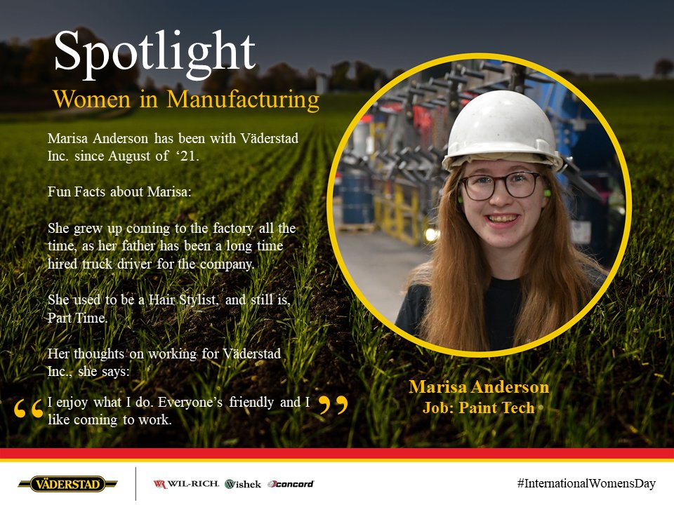WishekT's tweet photo. On this International Women's Day we wanted to put the spotlight on a couple women that recently joined the Väderstad workforce in our Wahpeton plant. Meet Cheyenne &amp; Marisa! #internationalwomensday #womeninmanufacturing https://t.co/07hzR2XNYO