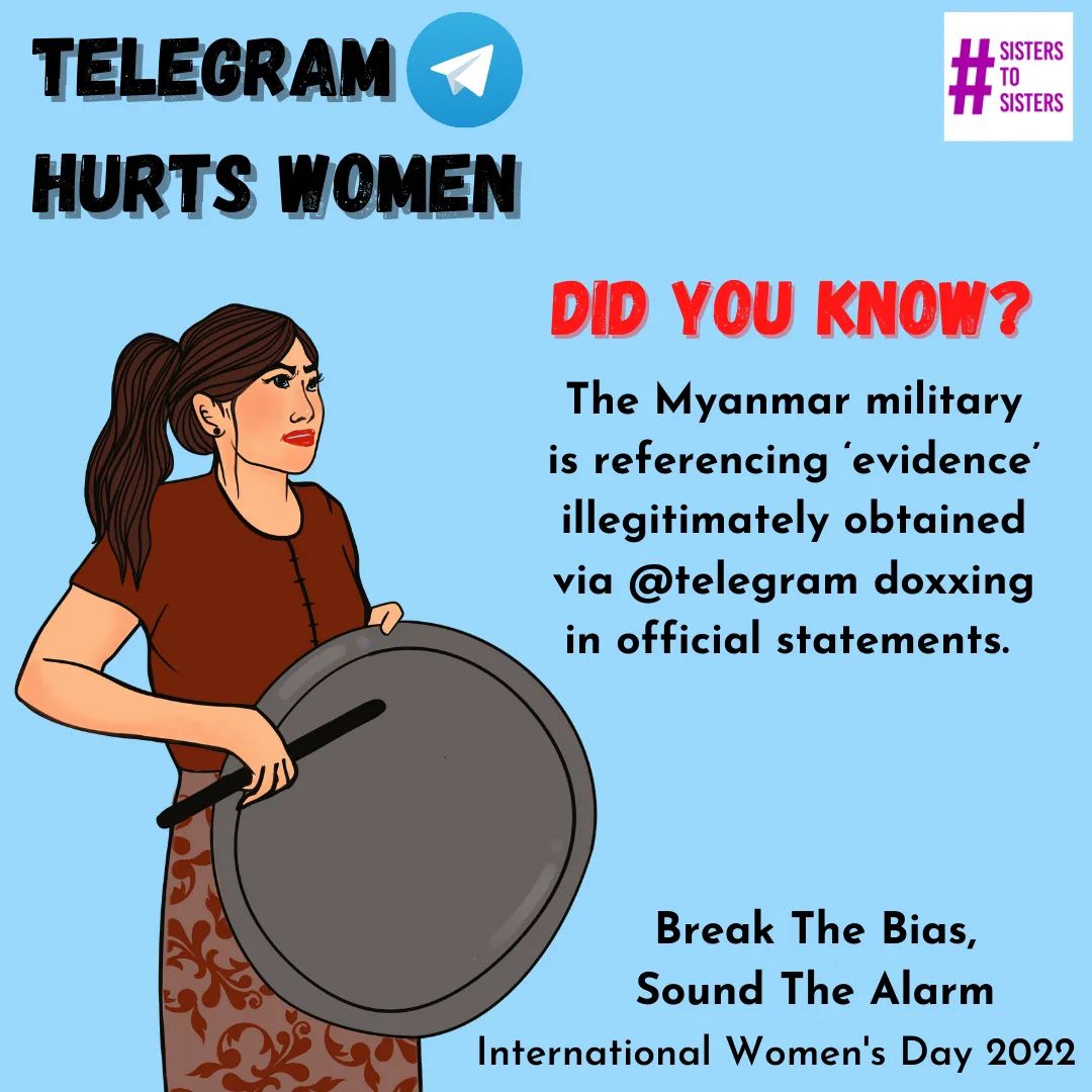 blackrosey's tweet photo. Did you know that the military lobbyists use telegrams channels to spread sex tapes of women in the revolution both edited and unedited? @telegram @durov must immediately engage in moderation to respond to real-world harms on the ground. #TelegramHurtsWomen #BreakTheBias 🙅‍♀️ https://t.co/IYS0Pz63aW