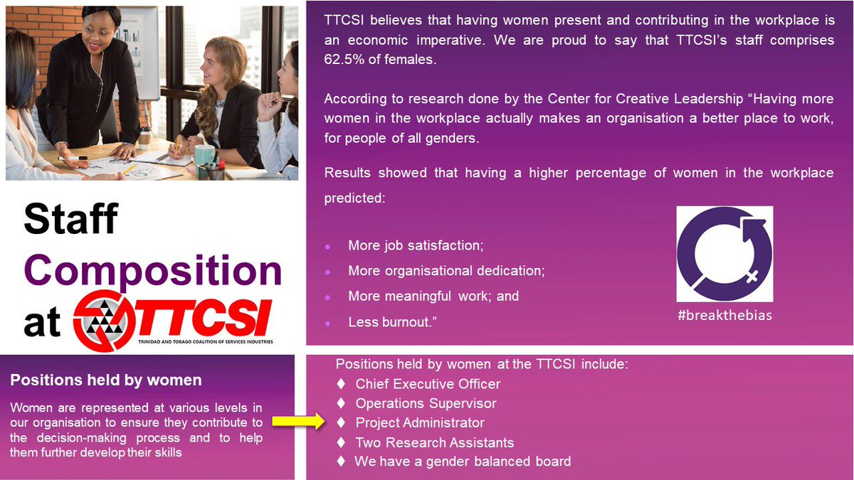 TTCSIORG's tweet photo. On the occasion of International Women’s Day the #TTCSI is proud to extend greetings to all women and to share with you a snippet of the TTCSI’s efforts to promote gender equality and #breakthebias #TrinidadandTobago @TTCSIORG #iwd #iwd2022 https://t.co/aeuEKpsJSX