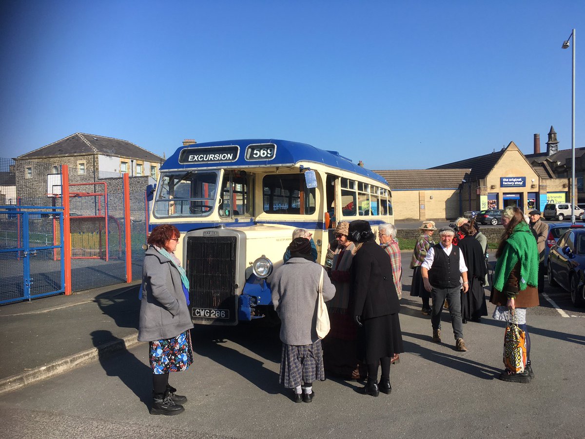 Our Ethel Carnie Holdsworth Celebratory Charabanc trip for #IWD2022 is halfway through and going great so far. #PendleRadicals ECH volunteer researchers, on vintage coach Alex are on to the next important place in Ethel’s story, with more songs and stories to come <a href="/PendleHillLP/">Pendle Hill Landscape Partnership</a>