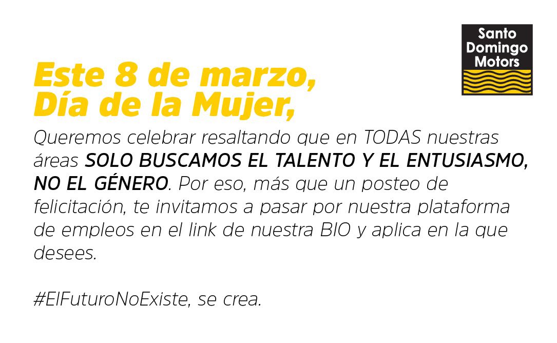Este 8 de marzo, Día de la Mujer, queremos celebrar resaltando que en TODAS nuestras áreas solo buscamos el talento y el entusiasmo, no el género. Nuestro compromiso se mantiene: asegurar la participación plena y efectiva de las mujeres. Igualdad de Género.