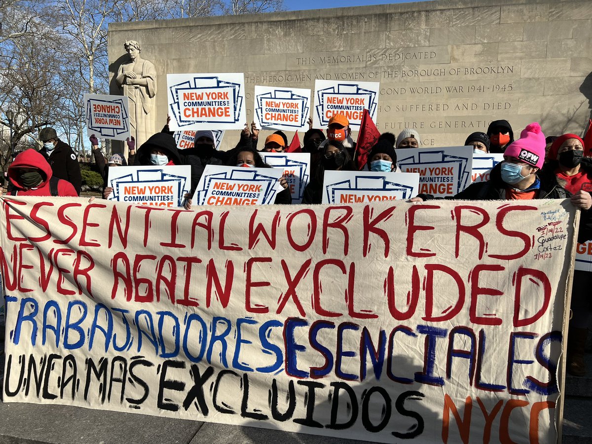 AnaMariaforNY's tweet photo. BIG: Today excluded workers boldly standing up, yet again, to demand that their sacrifice be met not just with nice words, but with policies that meet their needs. 

It's time for NY to:
➡️ Fully #FundExcludedWorkers
➡️ Pass #ExcludedNoMore https://t.co/1NHdzD4K9N